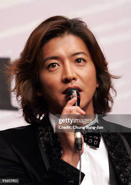 Actor Takuya Kimura attends at the Press Conference-Gala Presentation 'I Come with the Rain' during the 14th Pusan International Film Festival at the...