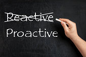 Being Proactive not Reactive crossed blackboard chalkboard