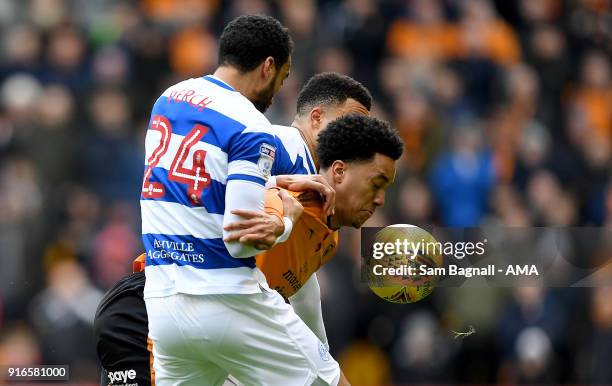 Helder Costa of Wolverhampton Wanderers and James Perch of Queens Park Rangers during the Sky Bet Championship match between Wolverhampton and Queens...