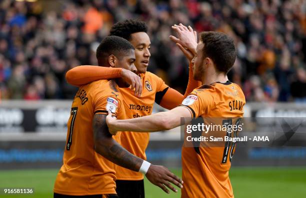 Helder Costa of Wolverhampton Wanderers celebrates after scoring a goal to make it 2-0 during the Sky Bet Championship match between Wolverhampton...