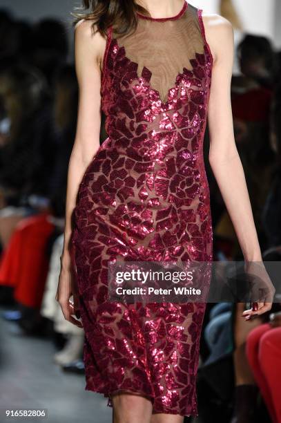 Model, fashion detail, walks the runway ad Tadashi Shoji Show during New York Fashion Week: The Shows at Gallery I at Spring Studios on February 8,...