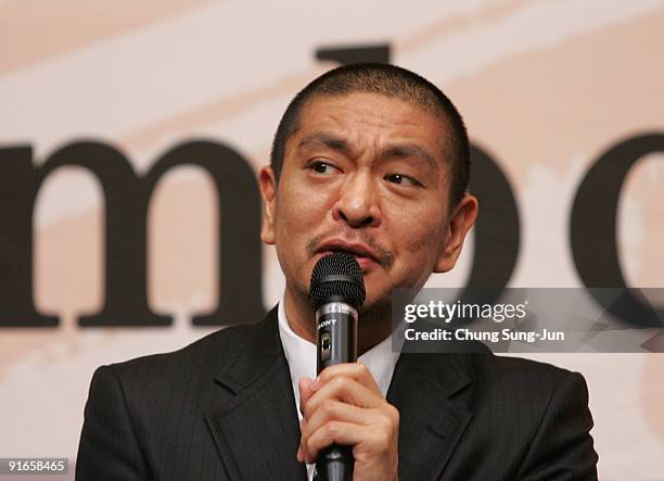 Director and actor Hitoshi Matsumoto attends a Press Conference-Gala Presentation 'Symbol' during the 14th Pusan International Film Festival at the...
