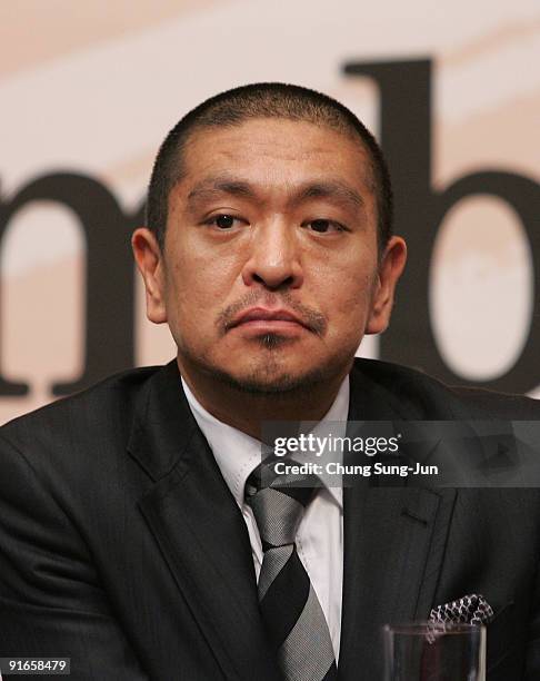 Director and actor Hitoshi Matsumoto attends a Press Conference-Gala Presentation 'Symbol' during the 14th Pusan International Film Festival at the...