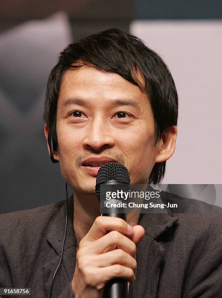 Director Tran Anh Hung attends the Press Conference-Gala Presentation 'I Come with the Rain' during the 14th Pusan International Film Festival at the...