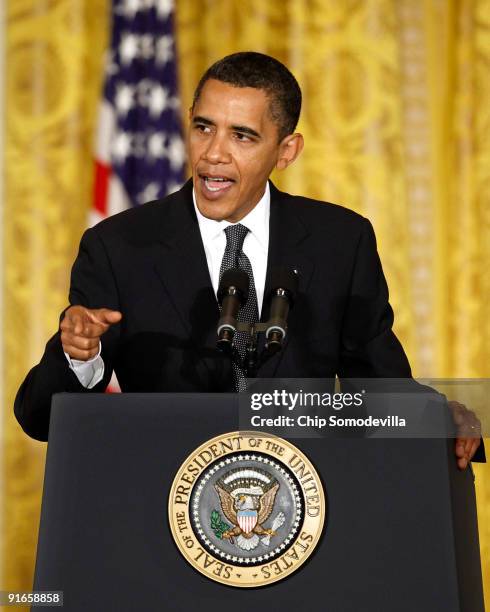 President Barack Obama makes remarks about finanacial institution regulation reform in the East Room of the White House October 9, 2009 in...