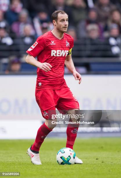 Matthias Lehmann of Koeln controls the ball during the Bundesliga match between Eintracht Frankfurt and 1. FC Koeln at Commerzbank-Arena on February...