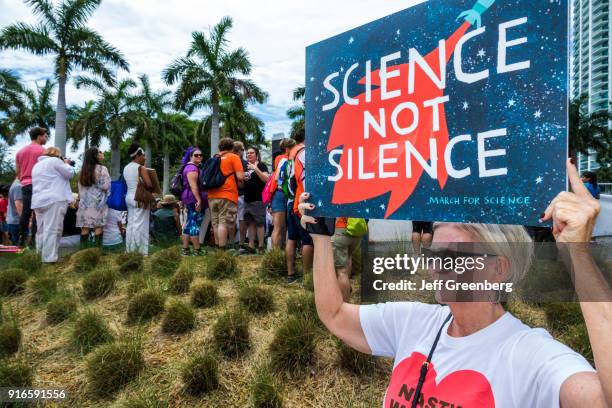 Miami, Museum Park, March for Science, Woman with Science not Silence Sign.