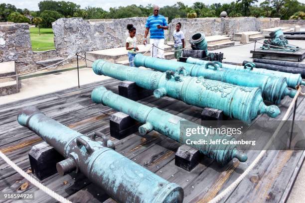 Family looking at cannons at the Castillo de San Marcos National Monument.