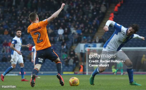 Blackburn Rovers' Danny Graham and Oldham Athletic's Cameron Dummigan during the Sky Bet League One match between Blackburn Rovers and Oldham...