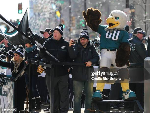 Swoop the Philadelphia Eagles mascot leads off the Eagles Super Bowl Victory Parade on February 8, 2018 in Philadelphia, Pennsylvania.