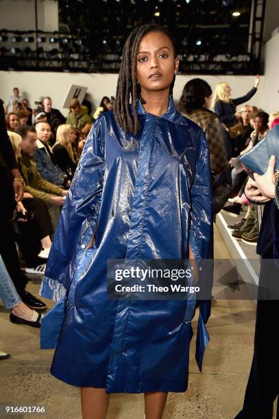 Recording artist Kelela attends the Dion Lee fashion show during New York Fashion Week: The Shows at Gallery I at Spring Studios on February 10, 2018...