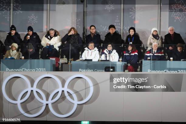 President of South Korea Moon Jae-in, his wife Kim Jung-sook, Karen Pence , Mike Pence, Vice-President of USA, above them President of North Korea...