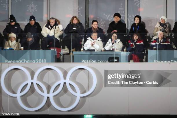 President of South Korea Moon Jae-in, his wife Kim Jung-sook, Karen Pence , Mike Pence, Vice-President of USA, above them President of North Korea...