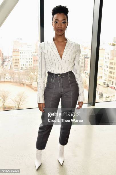 Sonequa Martin-Green attends the Dion Lee fashion show during New York Fashion Week: The Shows at Gallery I at Spring Studios on February 10, 2018 in...