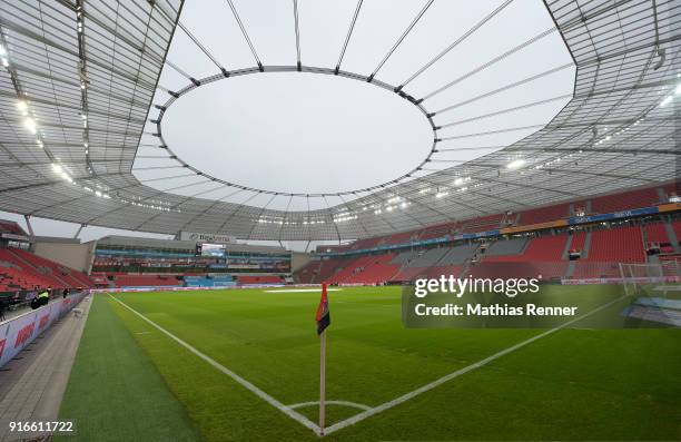 General overview of the BayArena before the first Bundeliga game between Bayer 04 Leverkusen and Hertha BSC at BayArena on February 10, 2018 in...
