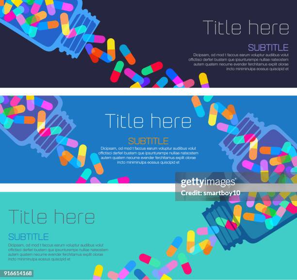 pills and capsules banners - pil stock illustrations