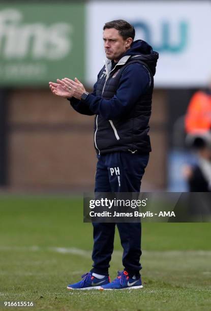 Paul Hurst the head coach / manager of Shrewsbury Town during the Sky Bet League One match between Shrewsbury Town and Plymouth Argyle at New Meadow...