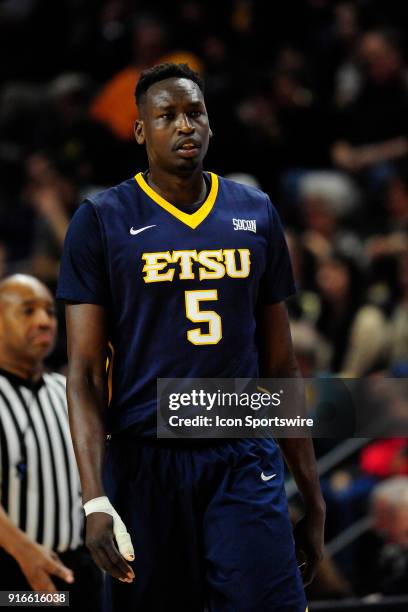 Peter Jurkin center East Tennessee State University Buccaneers waits for the game to resume against the Wofford College Terriers, Saturday, January...