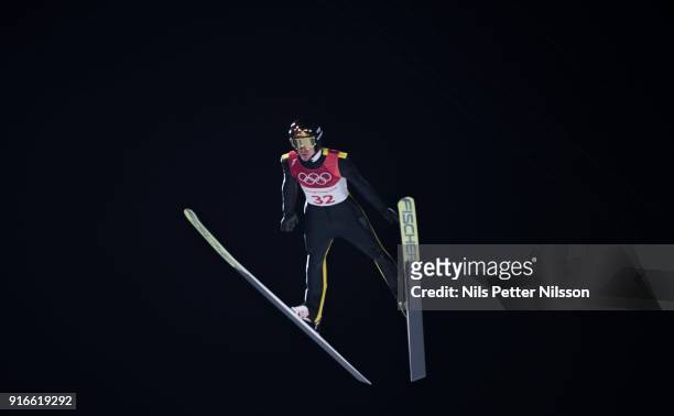 Michael Hayboeck of Austria during the Mens Ski Jumping - Normal Hill, Individual on day one of the PyeongChang 2018 Winter Olympic Games at Alpensia...