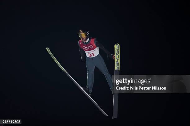 Manuel Fettner of Austria during the Mens Ski Jumping - Normal Hill, Individual on day one of the PyeongChang 2018 Winter Olympic Games at Alpensia...