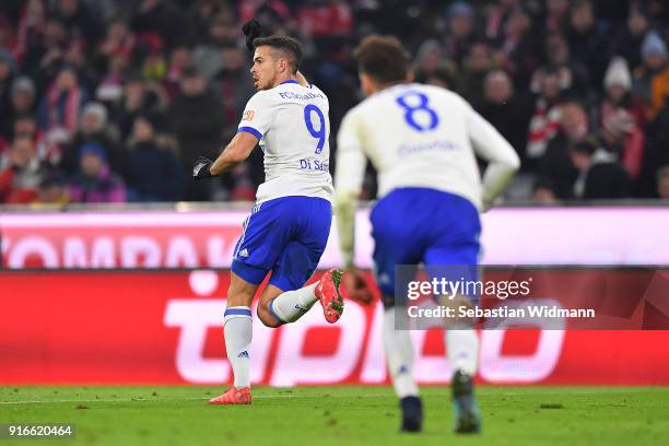 Franco Di Santo of Schalke celebrates after he scored a goal to make it 1:1 during the Bundesliga match between FC Bayern Muenchen and FC Schalke 04...