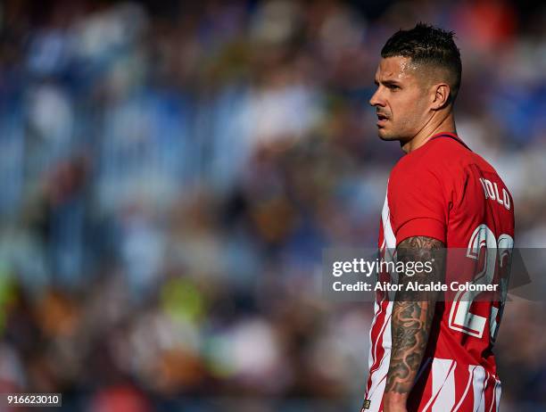 Victor Machin "Vitolo" of Club Atletico de Madrid looks on during the La Liga match between Malaga and Atletico Madrid at Estadio La Rosaleda on...