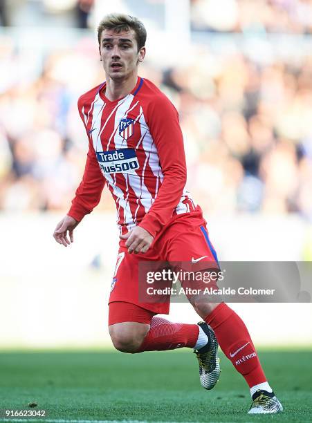 Antoine Griezmann of Club Atletico de Madrid in action during the La Liga match between Malaga and Atletico Madrid at Estadio La Rosaleda on February...