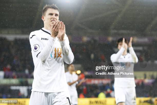 Tom Carroll of Swansea City after the final whistle of the Premier League match between Swansea City and Burnley at the Liberty Stadium on February...