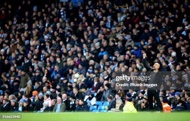 Manager Pep Guardiola of Manchester City during the Premier League match between Manchester City and Leicester City at Etihad Stadium, on February...