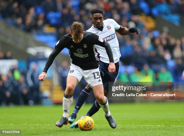 Bolton Wanderers' Sammy Ameobi taking on Tim Ream of Fulham during the Sky Bet Championship match between Bolton Wanderers and Fulham at Macron...