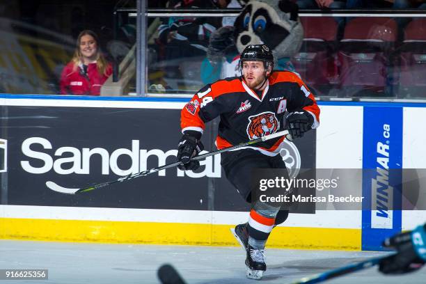 Ryan Jevne of the Medicine Hat Tigers skates against the Kelowna Rockets at Prospera Place on January 30, 2018 in Kelowna, Canada.