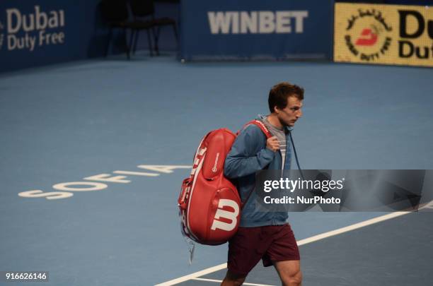 Mirza Basic from Bosnia and Herzegovina come on the court in semi final match against Stan Wawrinka of Switzerland during DIEMAXTRA Sofia Open 2018...