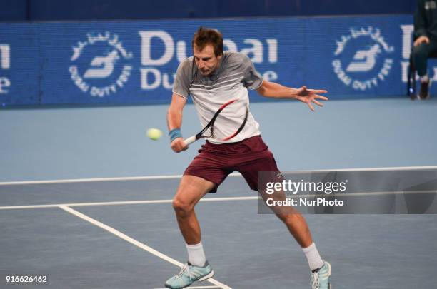 Mirza Basic play a shot during his semi final match against Stan Wawrinka. Mirza Basic from Bosnia and Herzegovina win over Stan Wawrinka of...