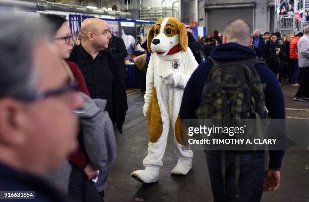 Dog mascot is seen during the 9th AKC Meet The Breeds on February 10, 2018 in New York at the 142th Annual Westminster Kennel Club Dog Show. / AFP...