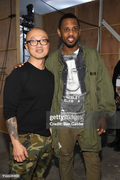 Designer Chris Leba and rapper Fabolous pose backstage at the R13 Fashion Show during New York Fashion Week on February 10, 2018 in New York City.