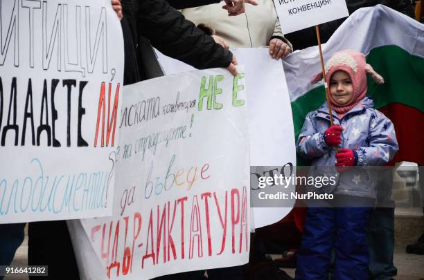 People gathered in front the Bulgarian Parliament to protest against the ratification of the Istanbul convention, Sofia, Bulgaria on February 10, 2018