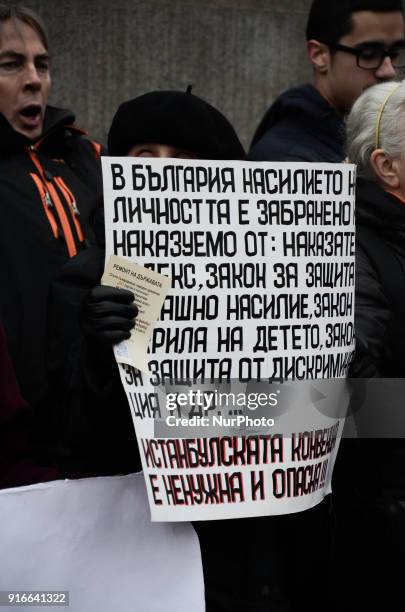 People gathered in front the Bulgarian Parliament to protest against the ratification of the Istanbul convention, Sofia, Bulgaria on February 10, 2018