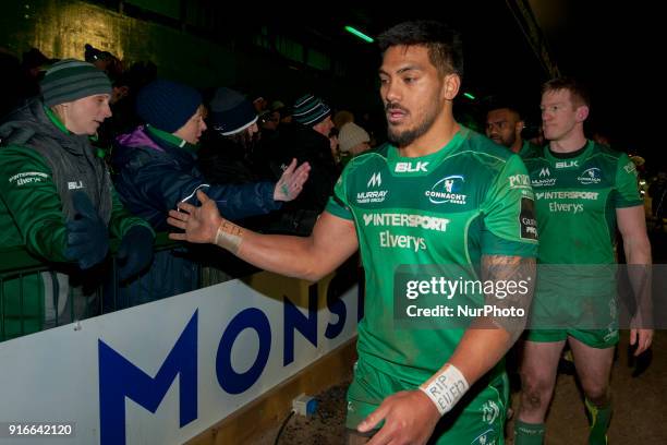 Pita Akhi of Connacht thanks his fans during the Guinness PRO14 rugby match between Connacht Rugby and Ospreys at the Sportsground in Galway, Ireland...