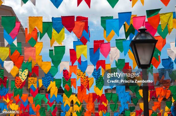 june festivals with colorful flags, são luis, maranhão - brazilian culture foto e immagini stock