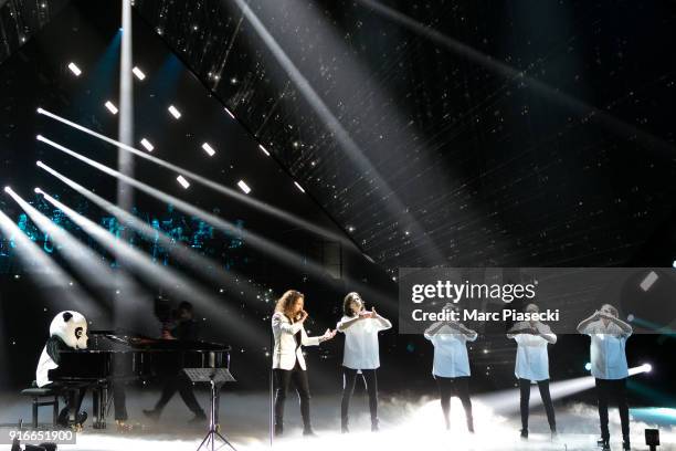 Singer Julien Dore performs during the 33rd Victoires de la Musique 2018 at La Seine Musicale on February 9, 2018 in Boulogne-Billancourt, France.