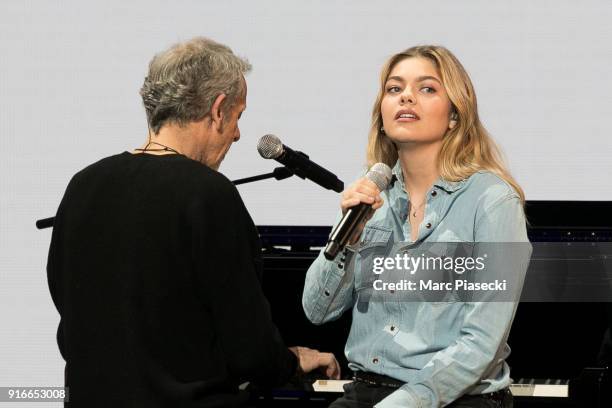 Alain Lanty and singer Louane Emera perform during the 33rd Victoires de la Musique 2018 at La Seine Musicale on February 9, 2018 in...