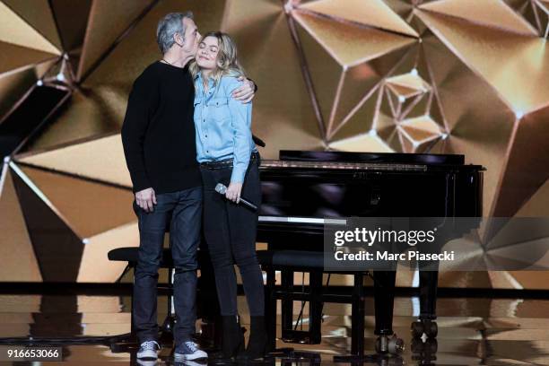 Alain Lanty and singer Louane Emera attend the 33rd Victoires de la Musique 2018 at La Seine Musicale on February 9, 2018 in Boulogne-Billancourt,...