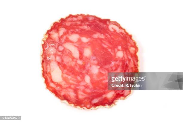 slices of salami sausages - salami stock pictures, royalty-free photos & images
