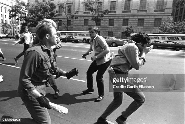 During a nationwide student strike , neo-Nazi counter-protestors fight with demonstrators on Pennsylvania Avenue, Washington DC, May 9, 1970. Visible...