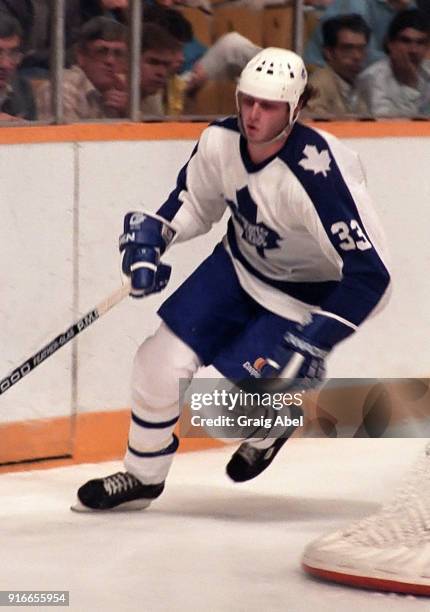 Al Iafrate of the Toronto Maple skates against the Quebec Nordique during NHL preseason game action on September 28, 1985 at Maple Leaf Gardens in...