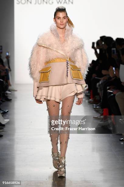 Model walks the runway for Son Jung Wan during New York Fashion Week: The Shows at Gallery I at Spring Studios on February 10, 2018 in New York City.