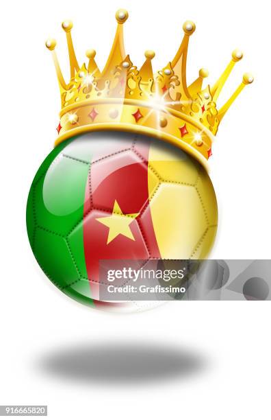 cameroon soccer ball with flag and crown isolated on white - cameroon flag stock illustrations