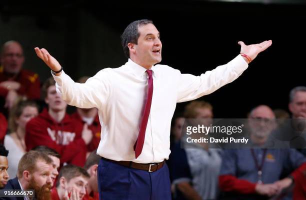 Head coach Steve Prohm of the Iowa State Cyclones argues a call by the referee in the first half of play against the Oklahoma Sooners at Hilton...