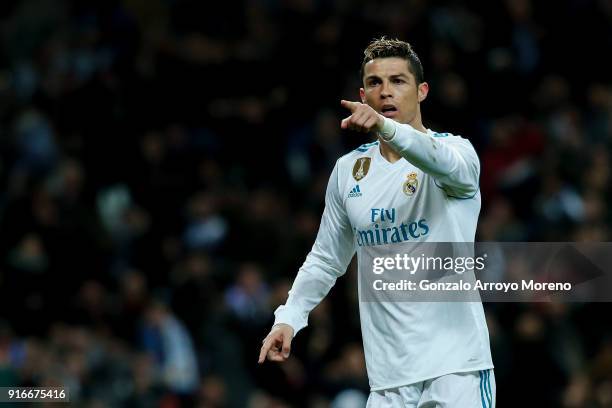 Cristiano Ronaldo of Real Madrid CF celebrates scoring their second goal during the La Liga match between Club Atletico Madrid and UD Las Palmas at...