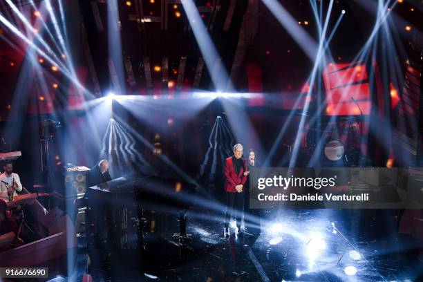 Claudio Baglioni and Laura Pausini attend the closing night of the 68. Sanremo Music Festival on February 10, 2018 in Sanremo, Italy.